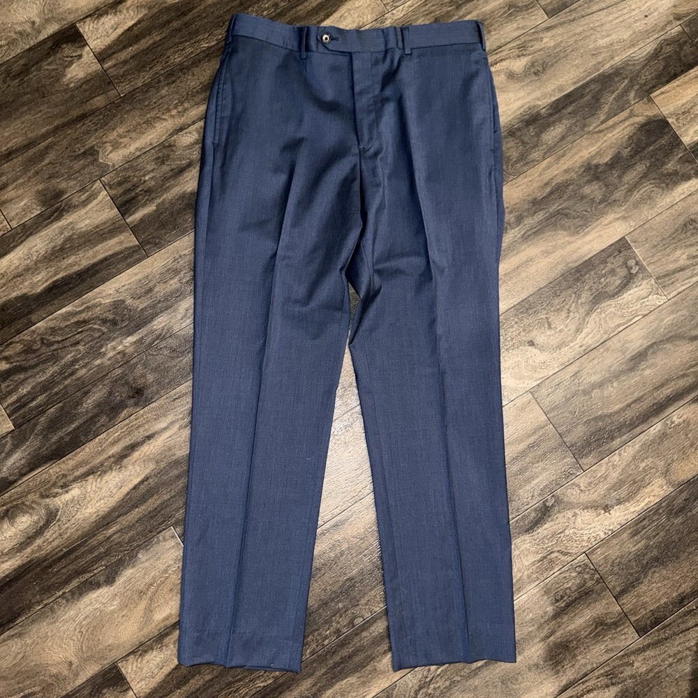 Brooks Brothers Men's 36x32 Regent Fit Flat-Front Dress Trousers Slate Blue